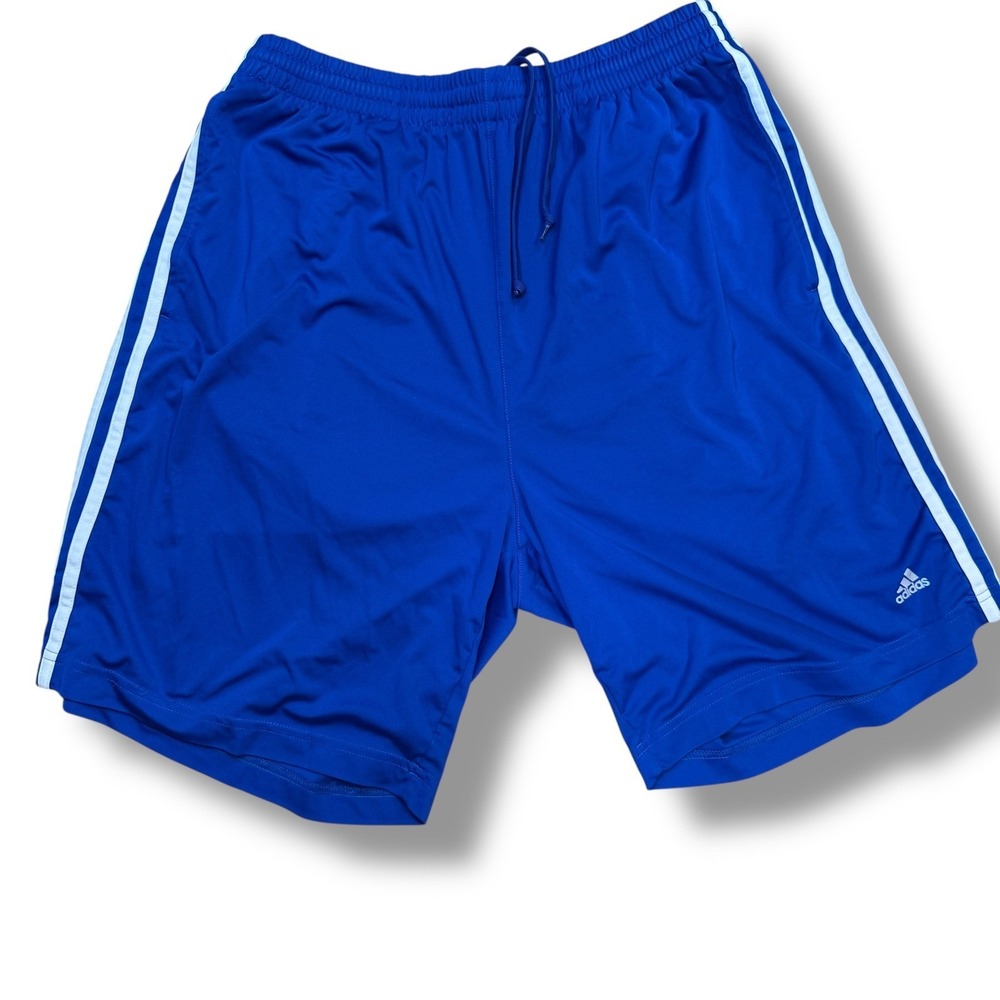 Adidas Athletic Shorts Mens Large Blue 3-Stripe Drawstring Pockets 972090 A03001